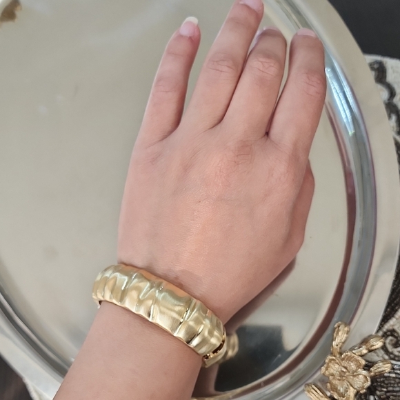 Gold Textured Bangle Bracelet - Picture 6 of 10